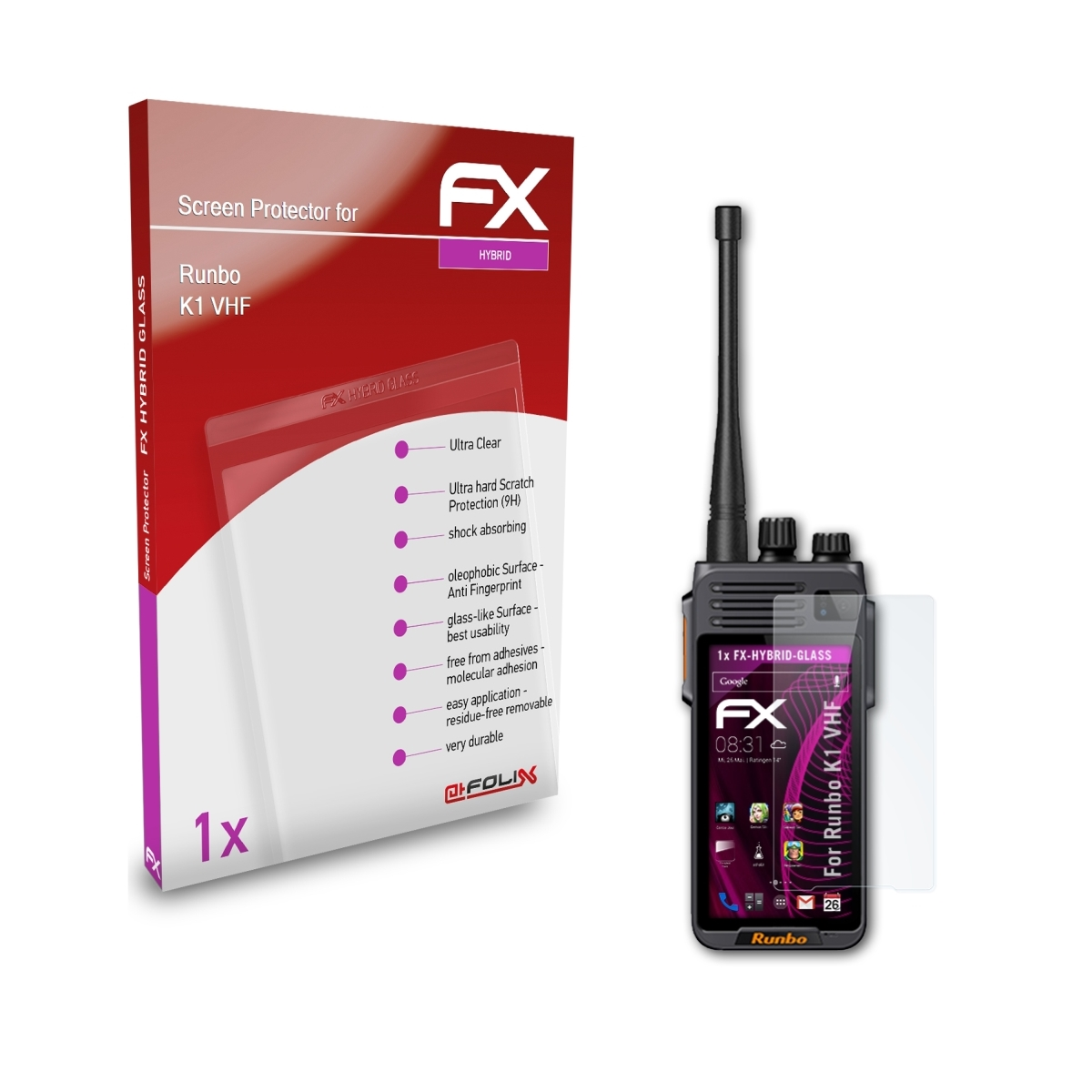 ATFOLIX FX-Hybrid-Glass VHF) Schutzglas(für K1 Runbo
