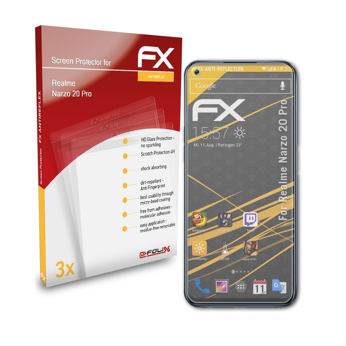 20 3x ATFOLIX Displayschutz(für Narzo Realme FX-Antireflex Pro)