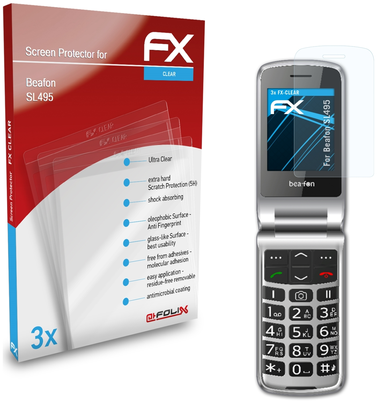 ATFOLIX 3x FX-Clear Displayschutz(für SL495) Beafon