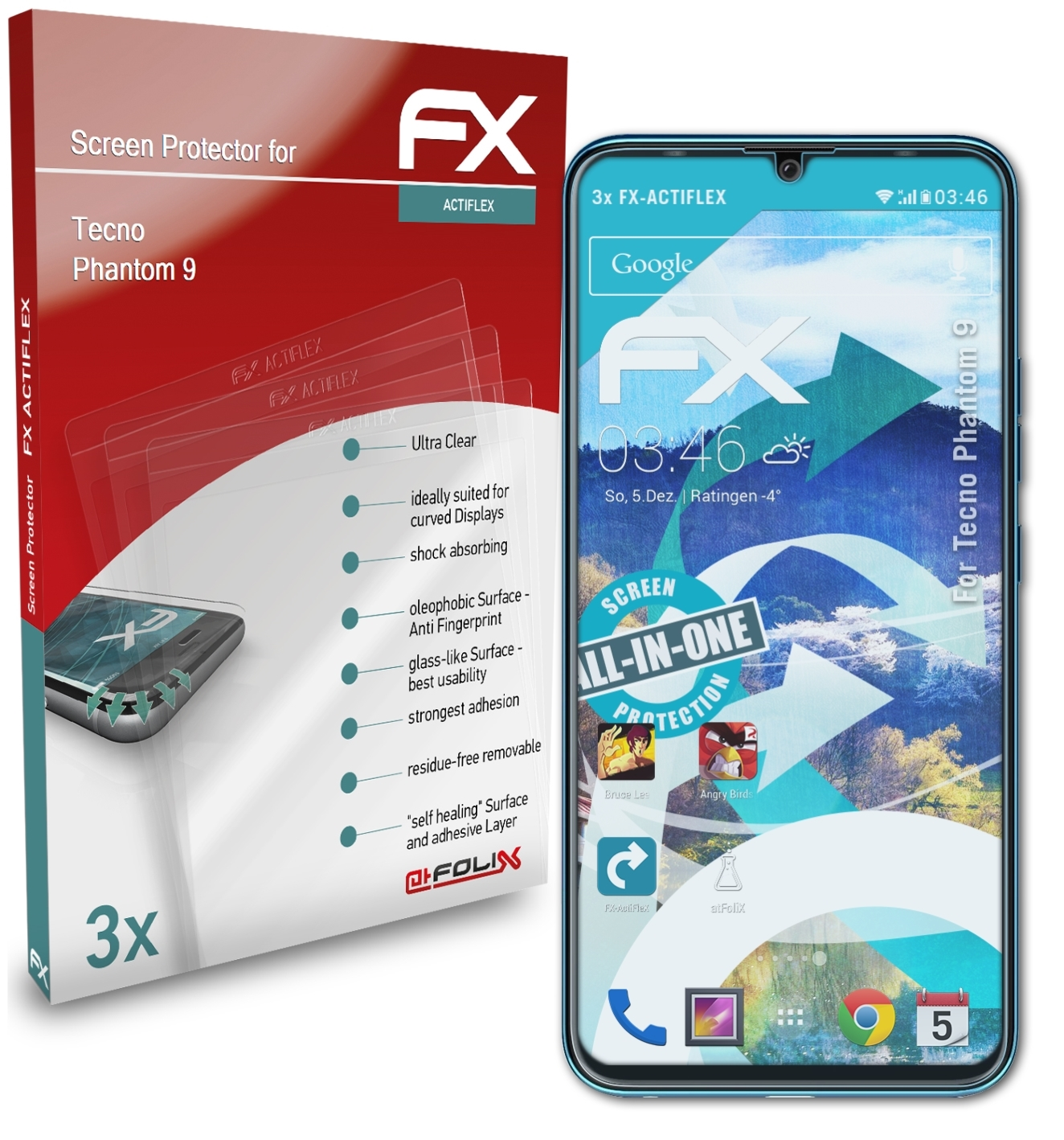 ATFOLIX 3x FX-ActiFleX Phantom 9) Displayschutz(für Tecno