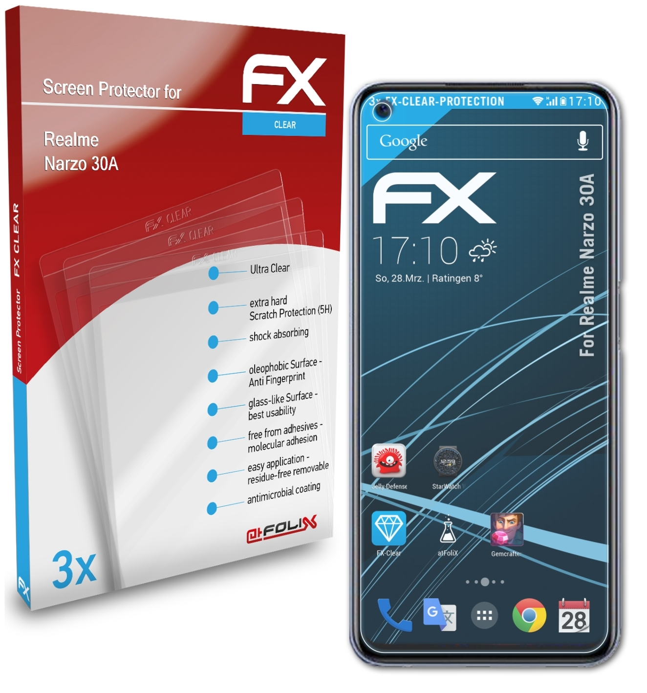 ATFOLIX 3x FX-Clear Displayschutz(für 30A) Realme Narzo