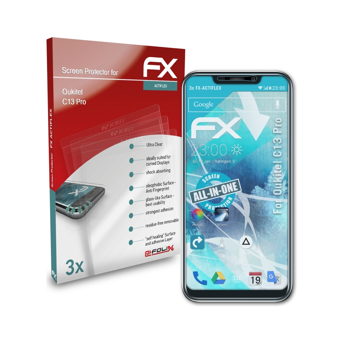 Oukitel C13 Displayschutz(für 3x Pro) FX-ActiFleX ATFOLIX