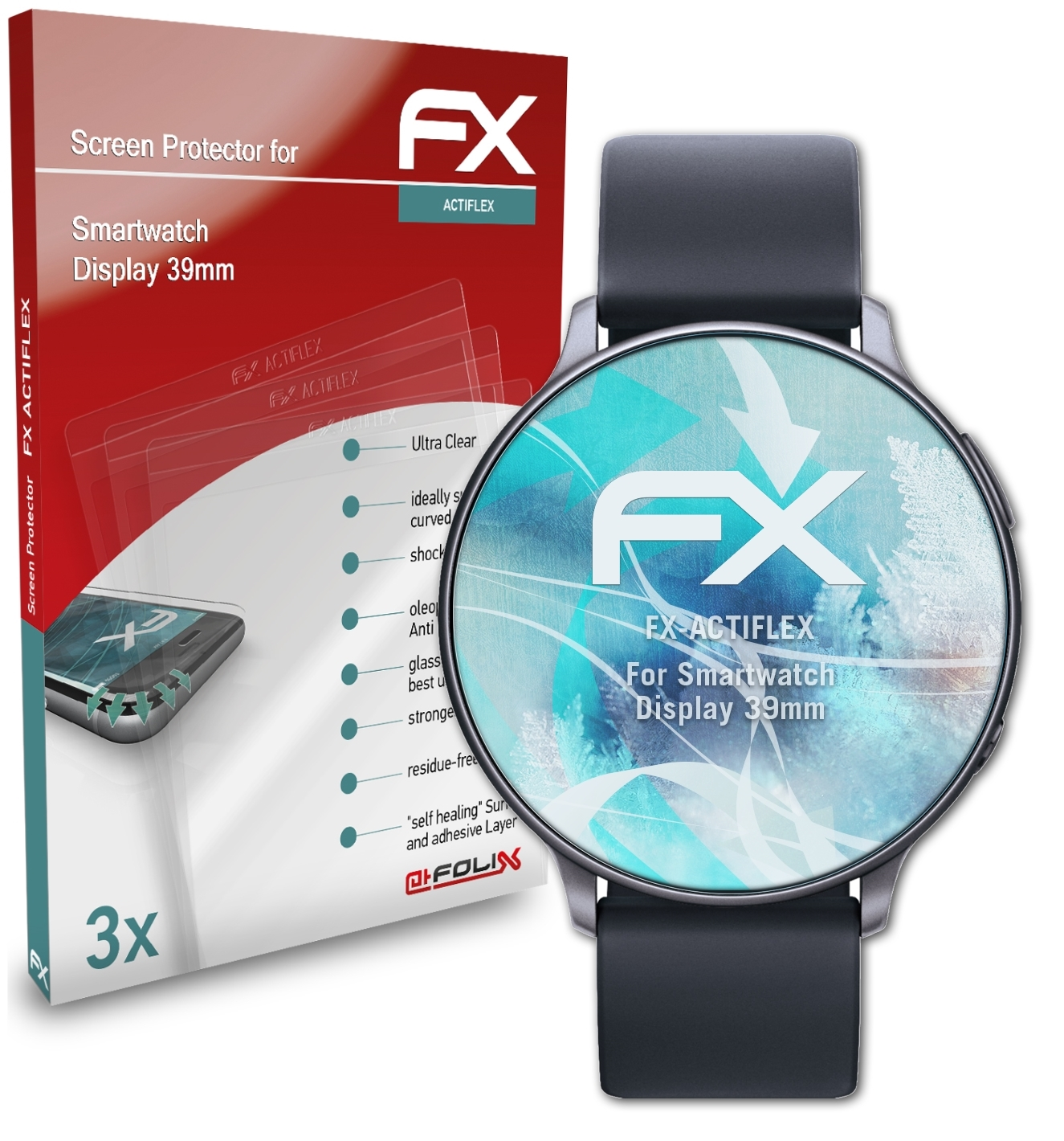 (39mm)) Smartwatch 3x Display ATFOLIX FX-ActiFleX Displayschutz(für