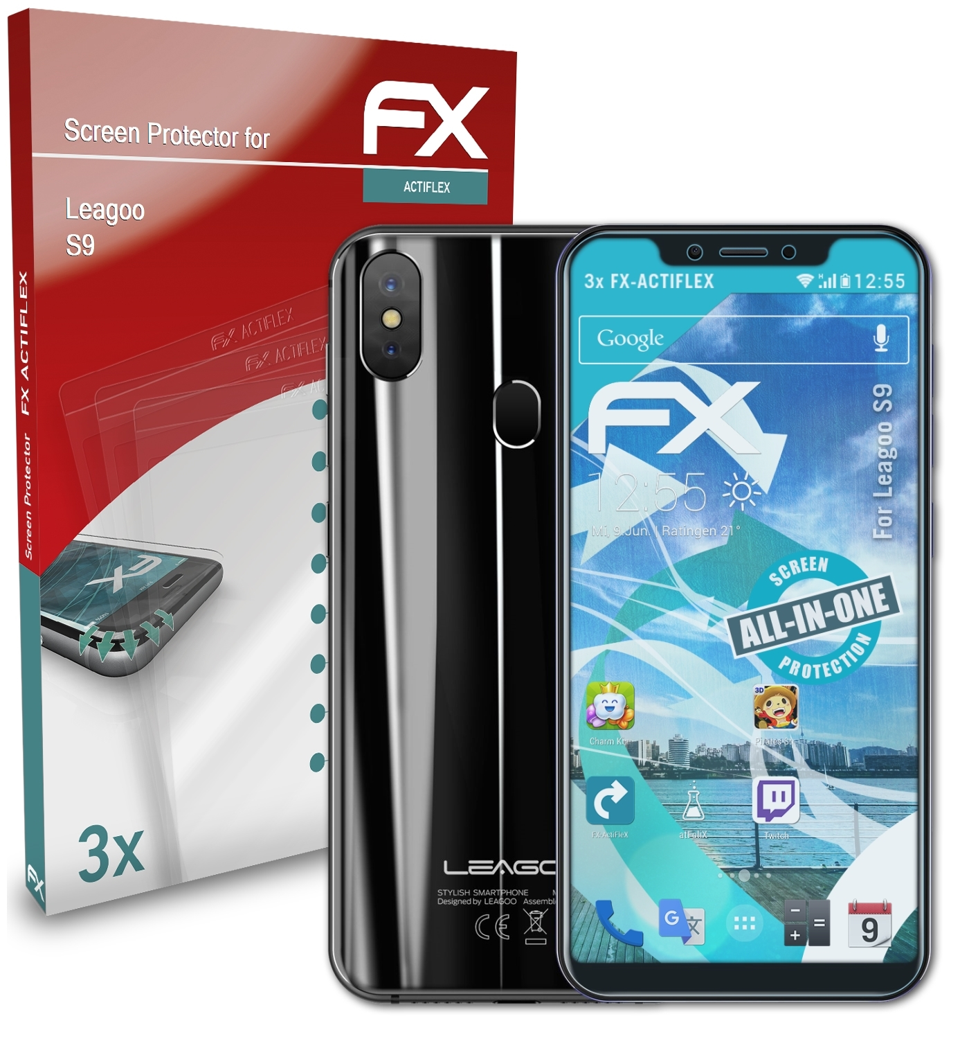 S9) 3x Displayschutz(für FX-ActiFleX ATFOLIX Leagoo