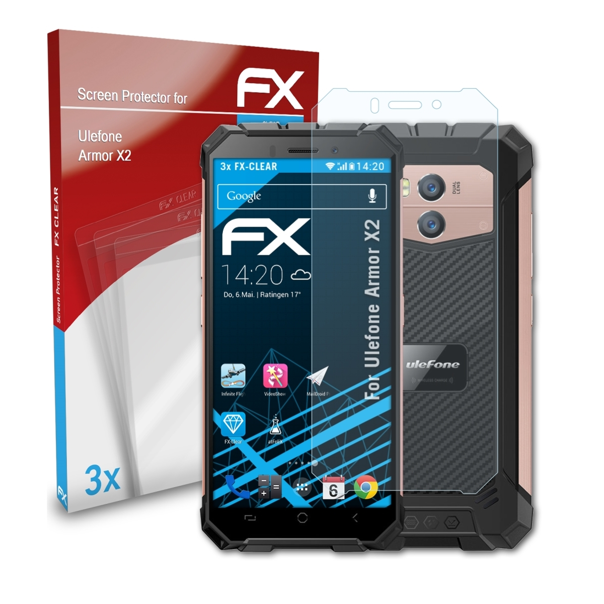 3x Displayschutz(für Ulefone X2) Armor ATFOLIX FX-Clear