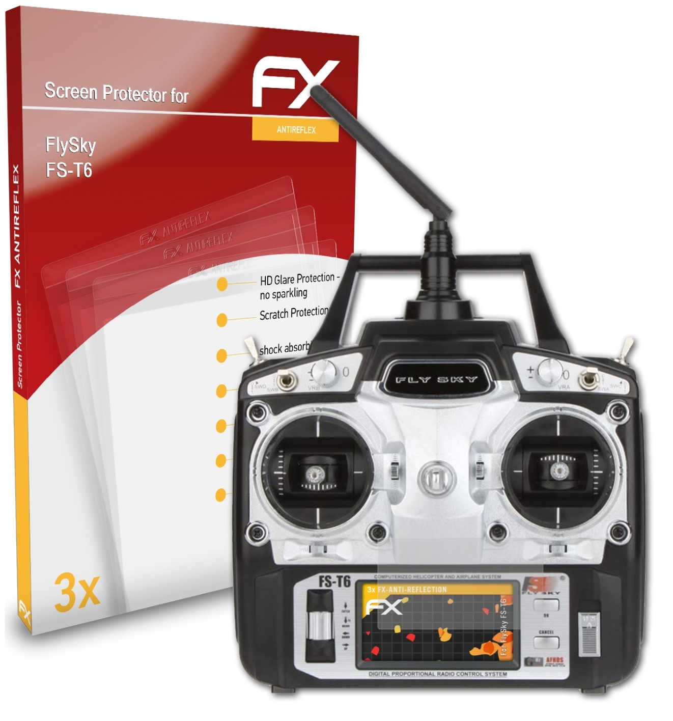 ATFOLIX 3x FX-Antireflex Displayschutz(für FS-T6) FlySky