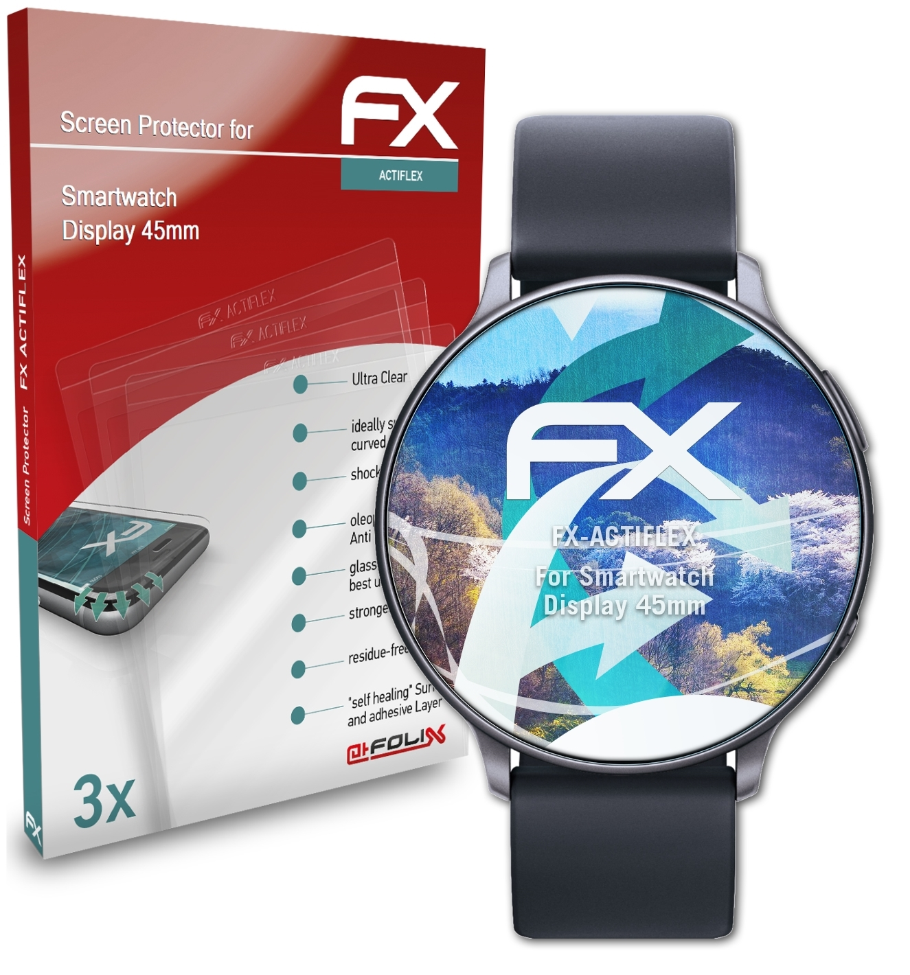Displayschutz(für Smartwatch Display (45mm)) ATFOLIX FX-ActiFleX 3x