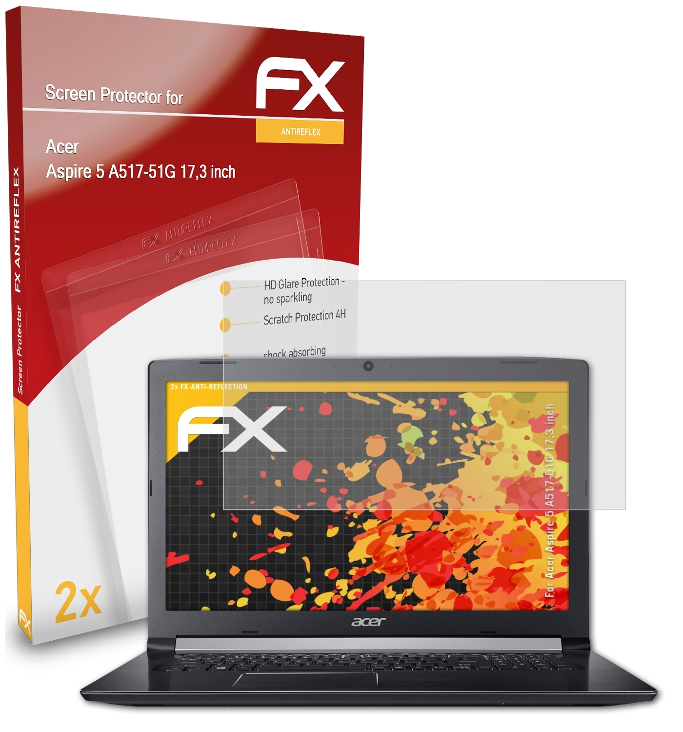 ATFOLIX 2x FX-Antireflex Displayschutz(für 5 inch)) Acer Aspire (17,3 A517-51G