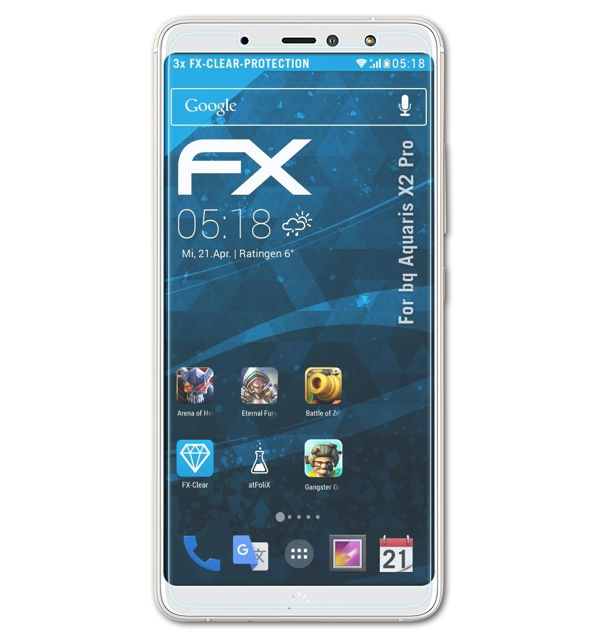 ATFOLIX 3x Aquaris FX-Clear Displayschutz(für X2 Pro) bq