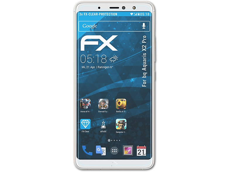 ATFOLIX 3x FX-Clear Displayschutz(für bq Aquaris X2 Pro)