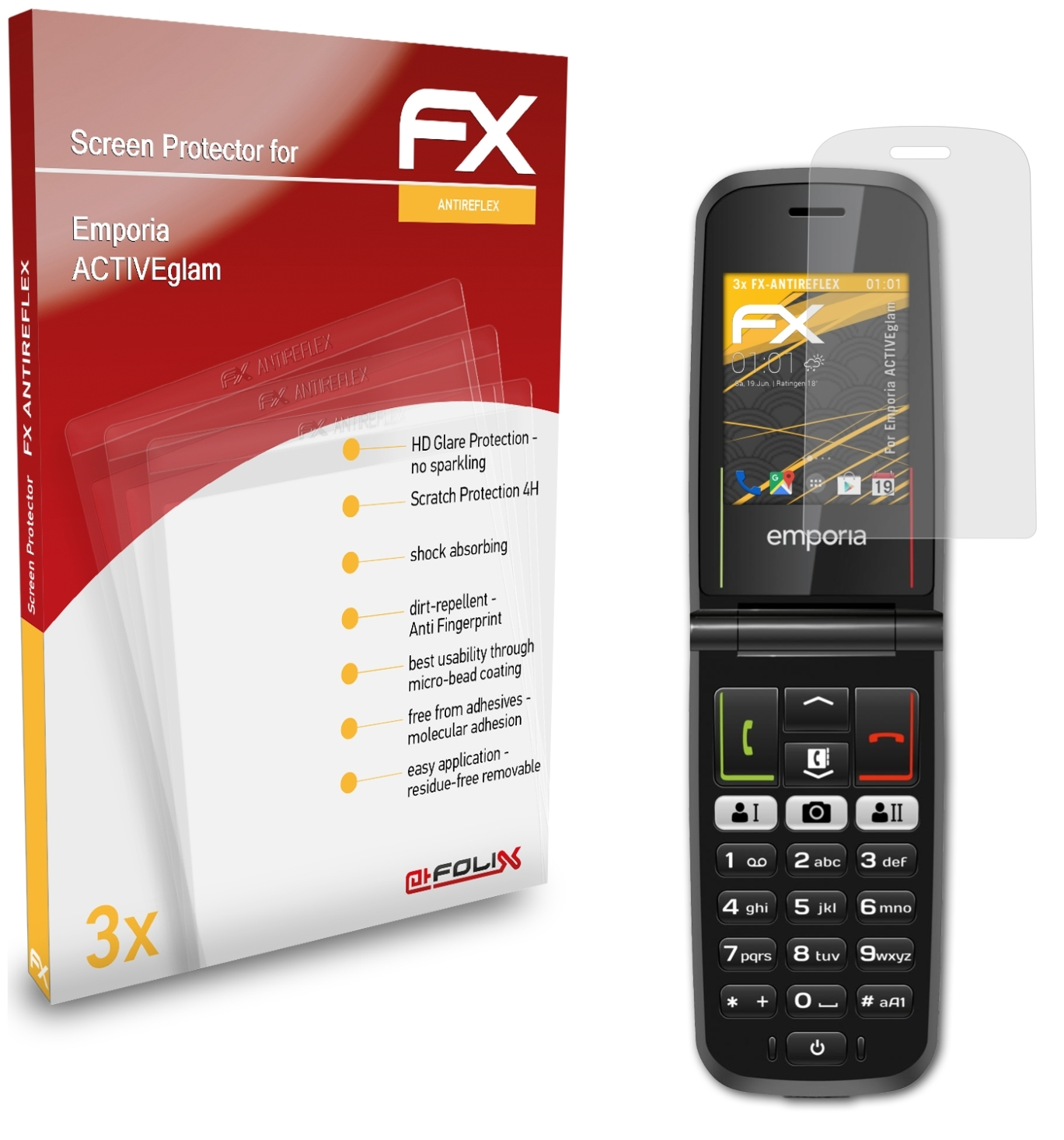 ATFOLIX 3x FX-Antireflex Displayschutz(für Emporia ACTIVEglam)