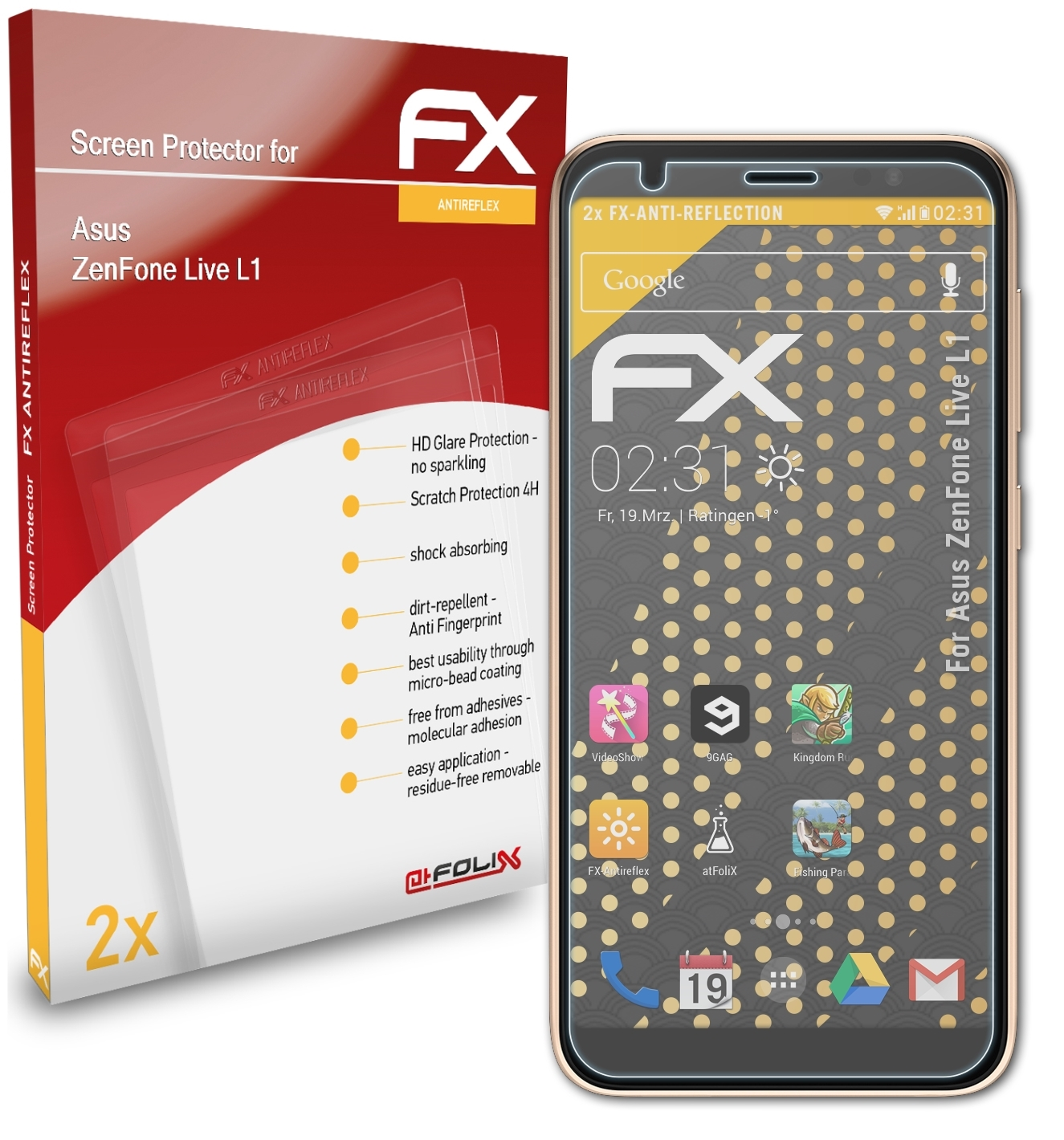 ATFOLIX 2x FX-Antireflex Displayschutz(für Asus ZenFone L1) Live