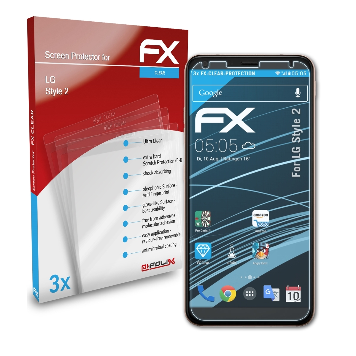 3x LG ATFOLIX 2) FX-Clear Style Displayschutz(für