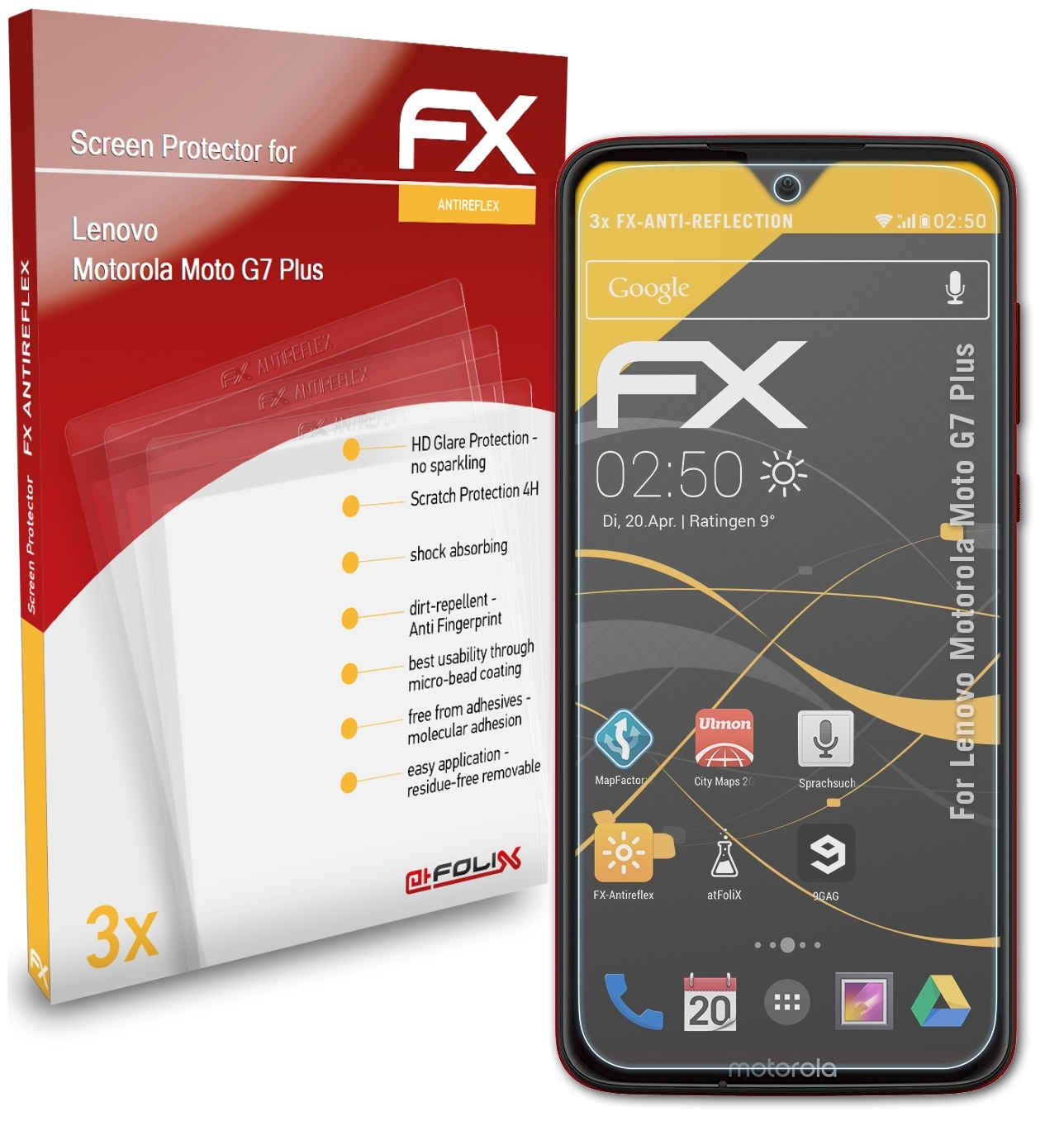 ATFOLIX Plus) Motorola FX-Antireflex Lenovo 3x Moto Displayschutz(für G7