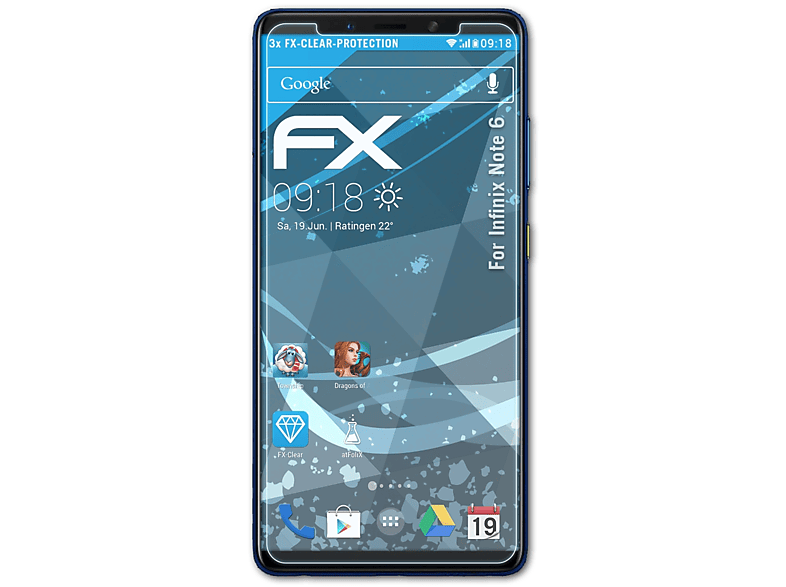 Infinix 6) FX-Clear ATFOLIX 3x Displayschutz(für Note