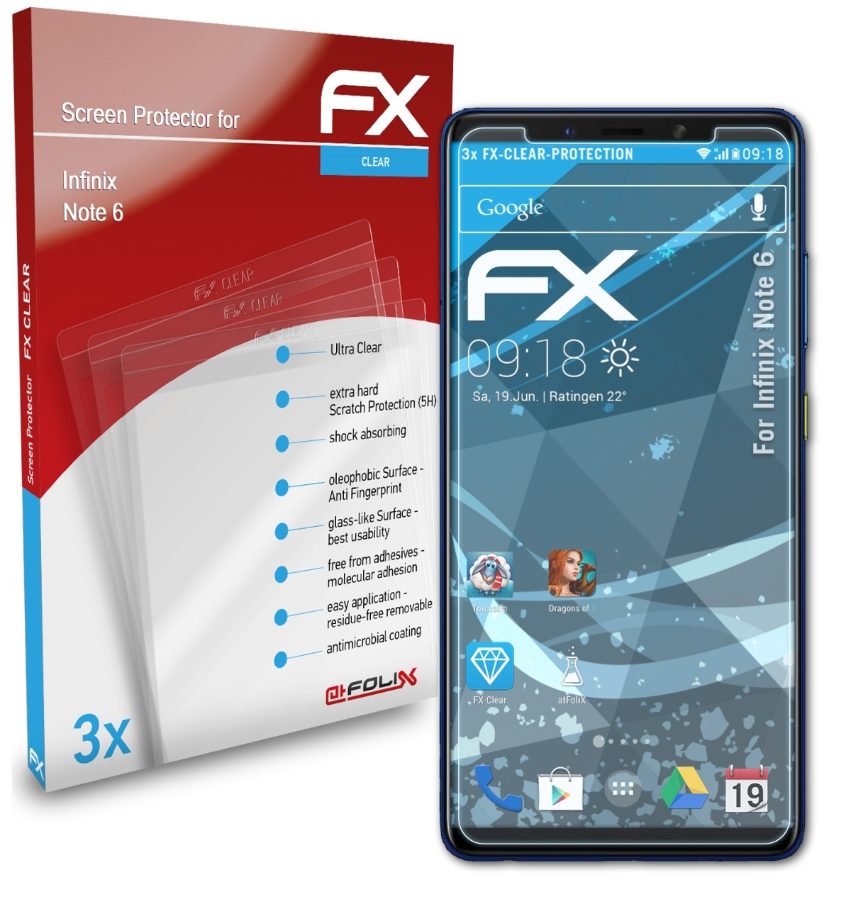ATFOLIX Note Infinix 6) Displayschutz(für FX-Clear 3x