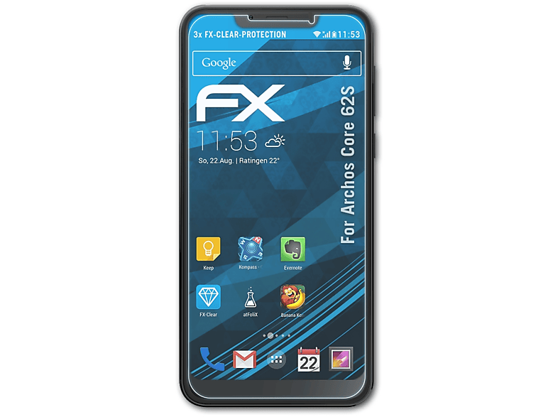 ATFOLIX 3x FX-Clear Displayschutz(für Archos Core 62S)