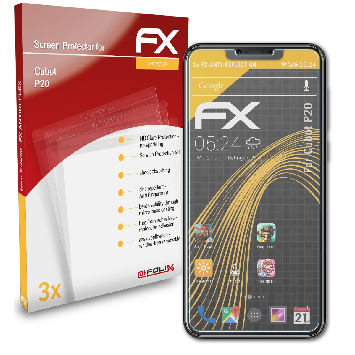 ATFOLIX 3x FX-Antireflex Displayschutz(für Cubot P20)