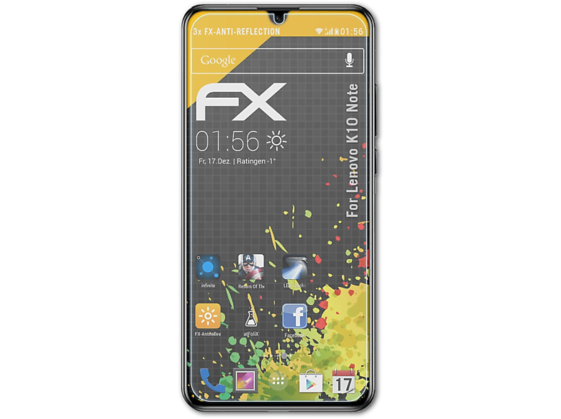 ATFOLIX 3x FX-Antireflex Displayschutz(für Note) K10 Lenovo