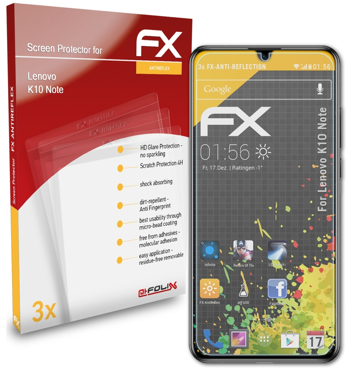 Displayschutz(für ATFOLIX FX-Antireflex Lenovo Note) K10 3x