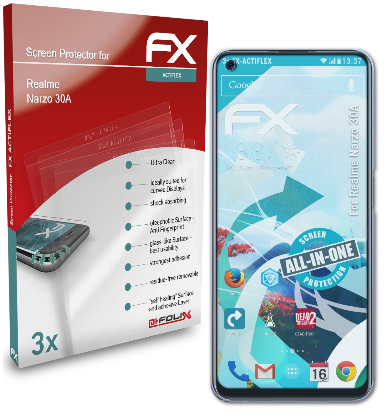 FX-ActiFleX 30A) 3x Displayschutz(für ATFOLIX Realme Narzo