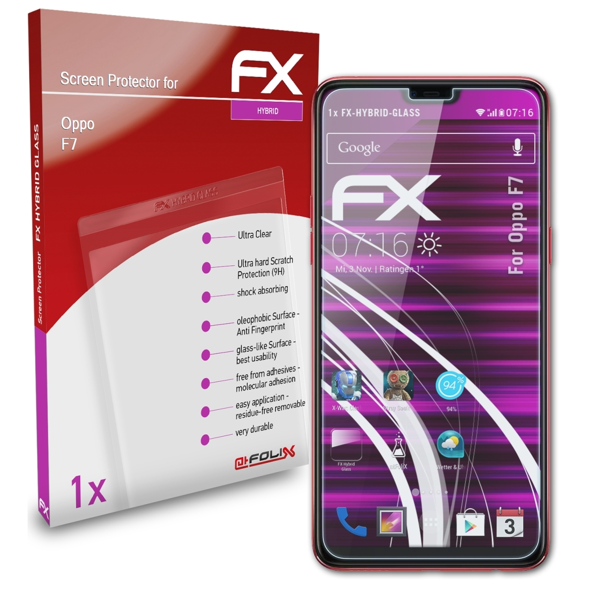F7) FX-Hybrid-Glass ATFOLIX Schutzglas(für Oppo