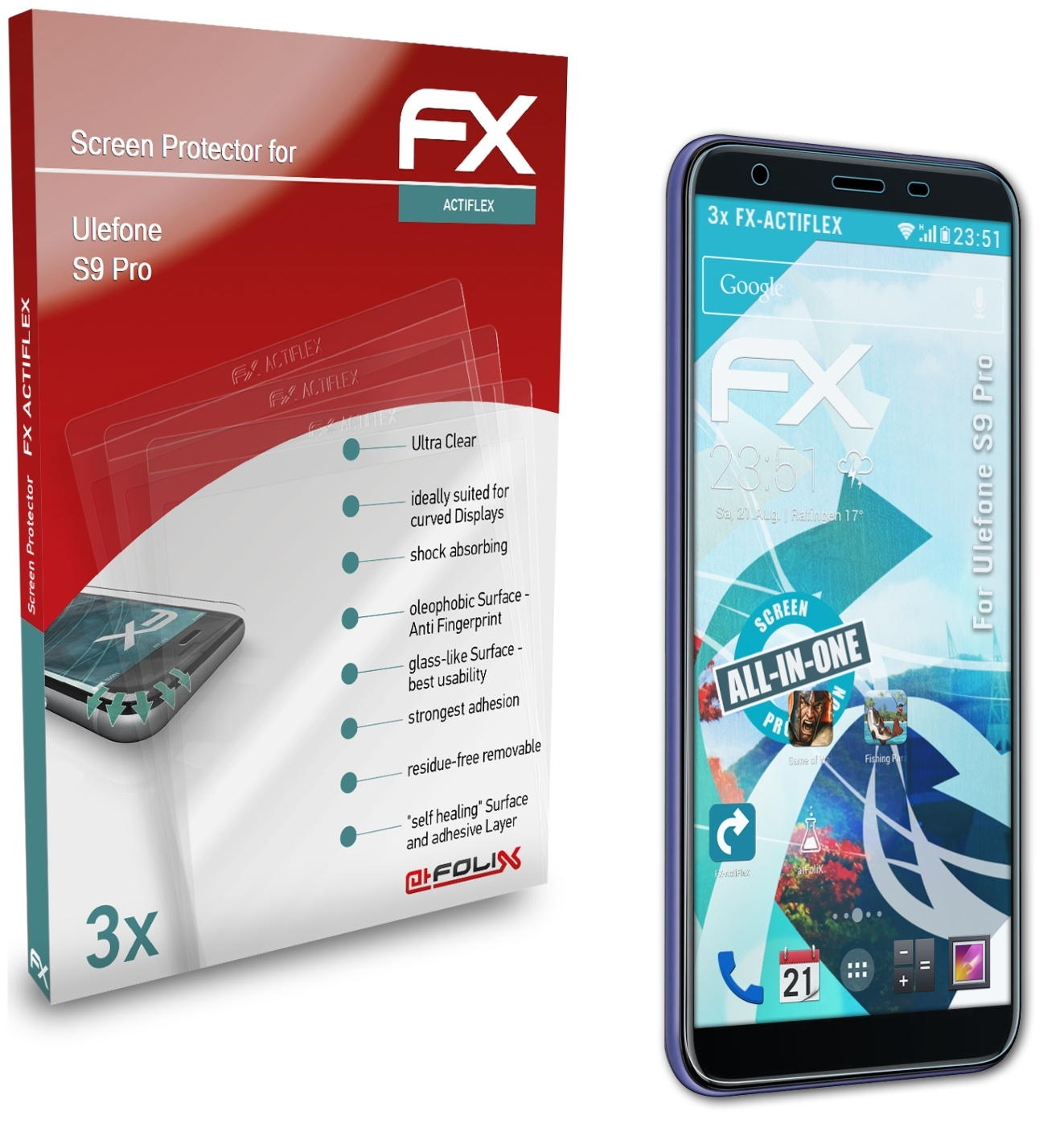 ATFOLIX 3x FX-ActiFleX S9 Pro) Ulefone Displayschutz(für