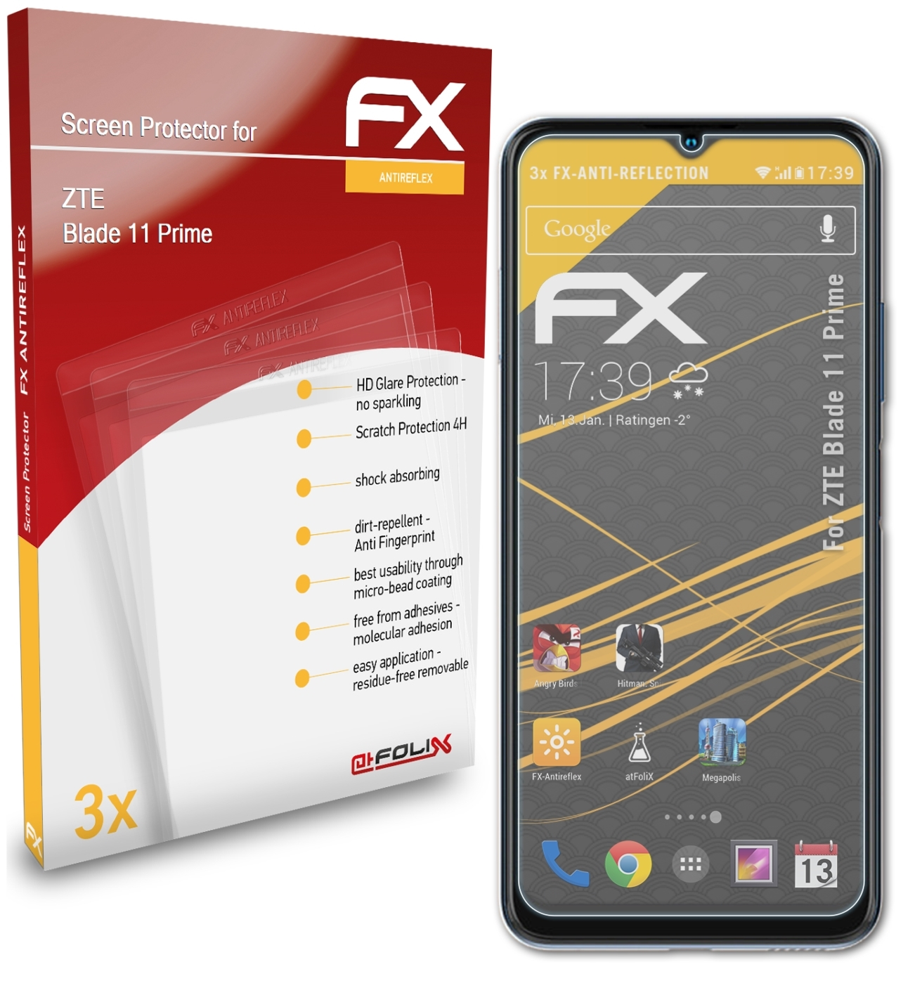 ATFOLIX 3x FX-Antireflex Displayschutz(für ZTE Blade 11 Prime)