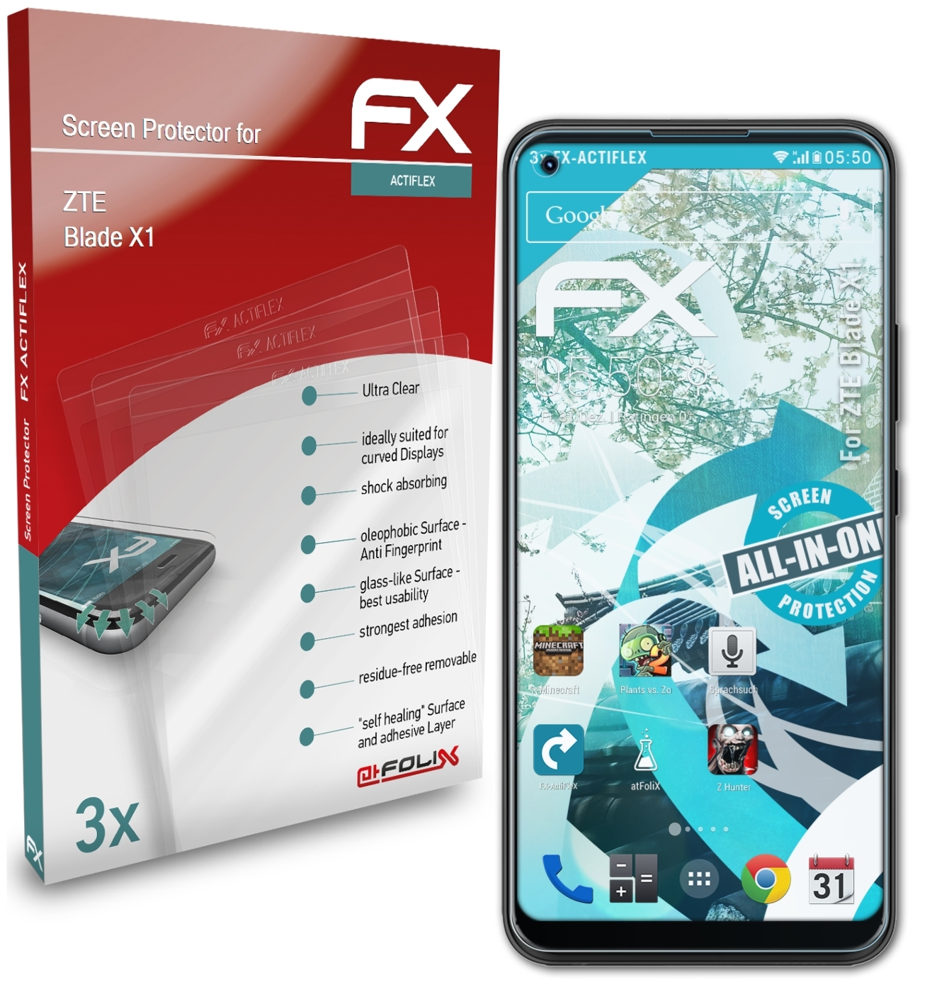 ATFOLIX 3x FX-ActiFleX Displayschutz(für ZTE X1) Blade
