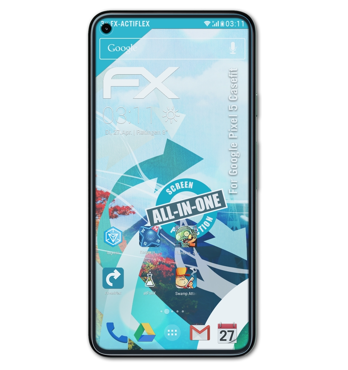 (Casefit)) Google 3x Displayschutz(für FX-ActiFleX Pixel ATFOLIX 5