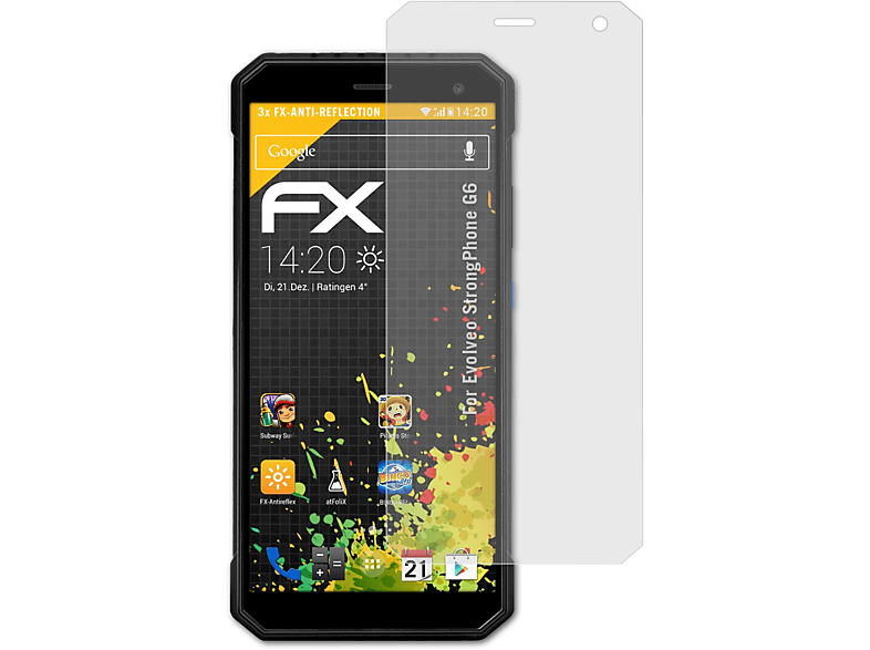 Evolveo G6) 3x ATFOLIX Displayschutz(für FX-Antireflex StrongPhone