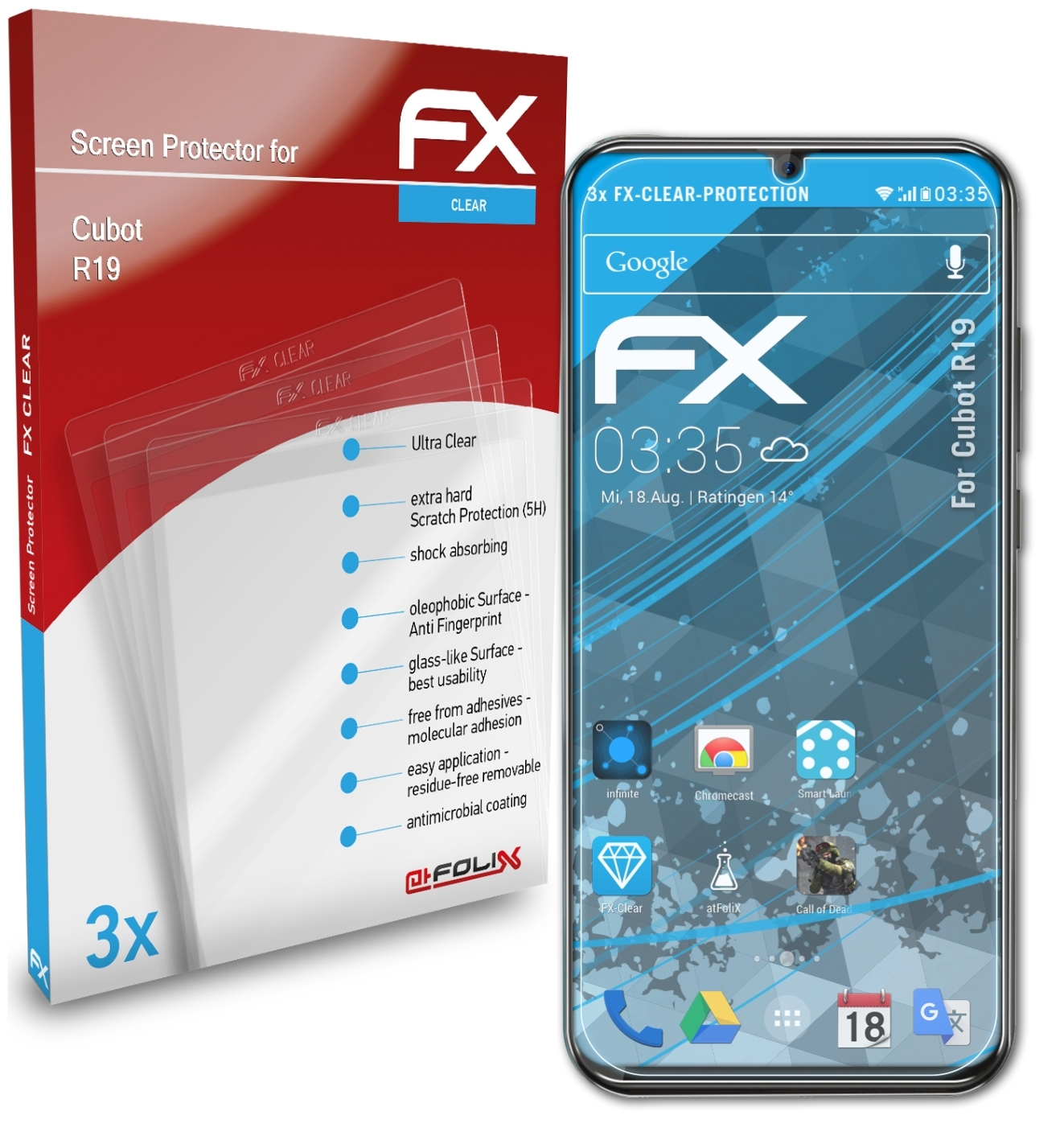 3x R19) ATFOLIX Cubot Displayschutz(für FX-Clear