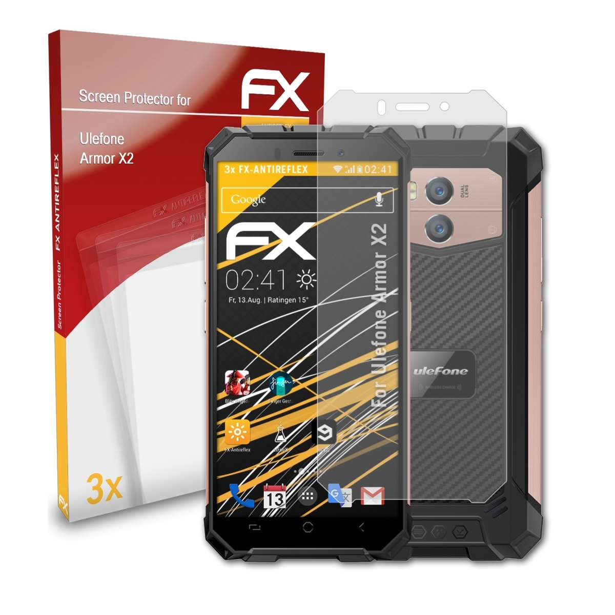ATFOLIX 3x Ulefone Displayschutz(für Armor X2) FX-Antireflex
