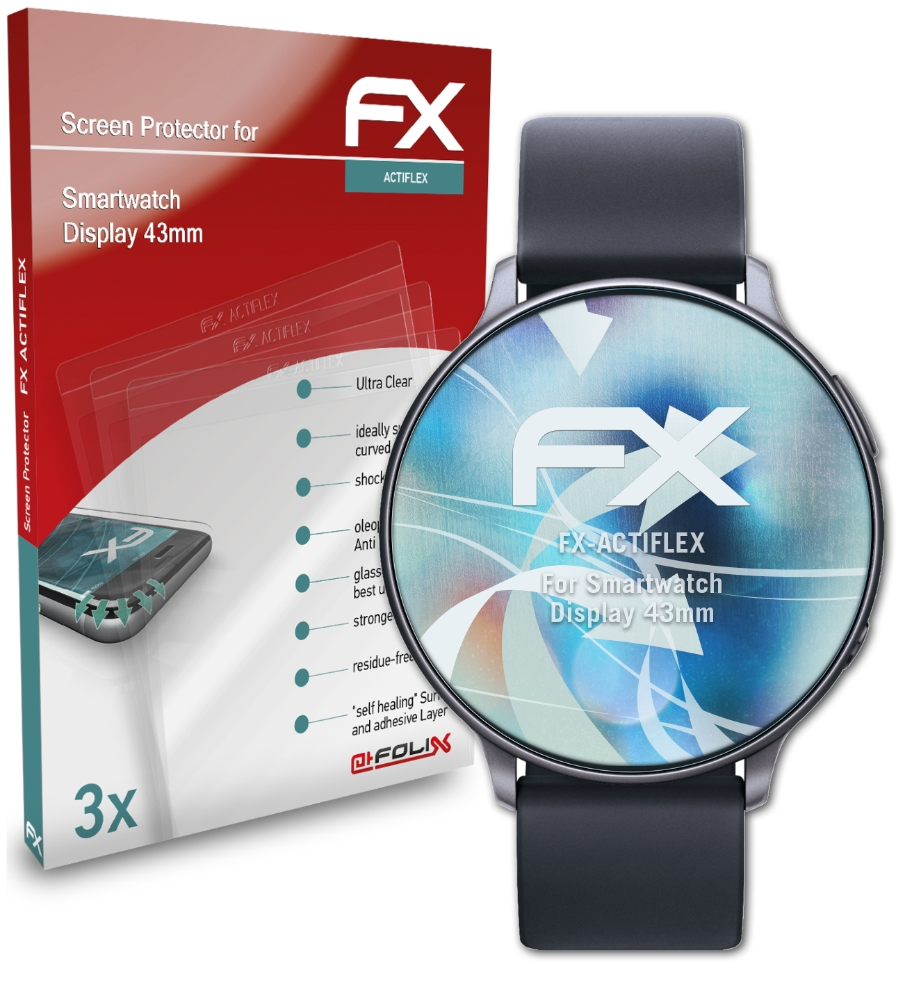 Displayschutz(für Smartwatch FX-ActiFleX 3x Display ATFOLIX (43mm))