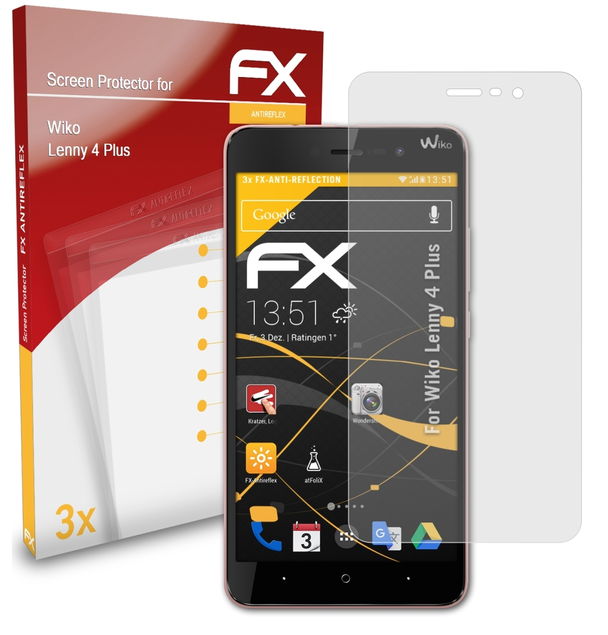 ATFOLIX 3x FX-Antireflex Wiko Plus) 4 Displayschutz(für Lenny