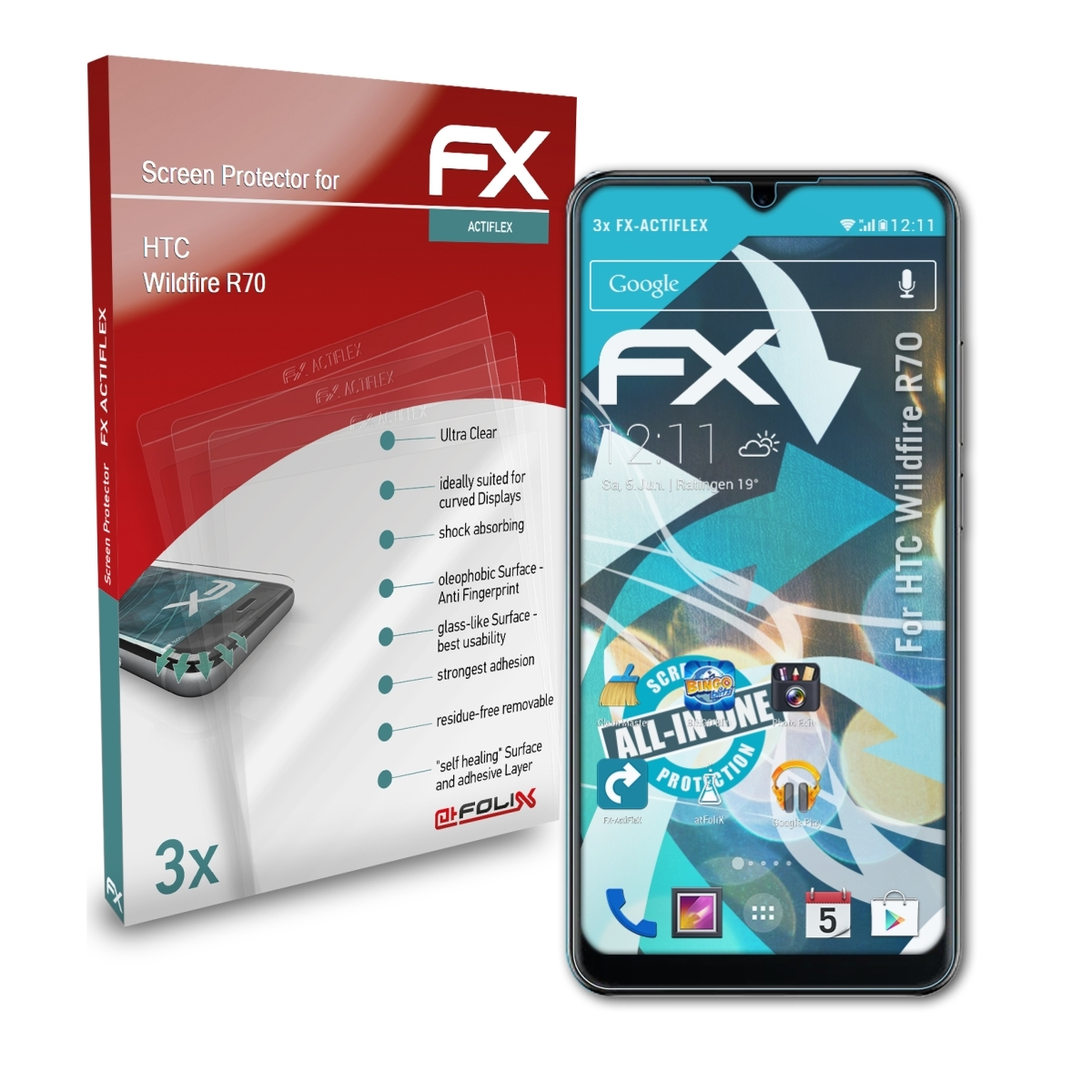 ATFOLIX 3x FX-ActiFleX R70) HTC Displayschutz(für Wildfire