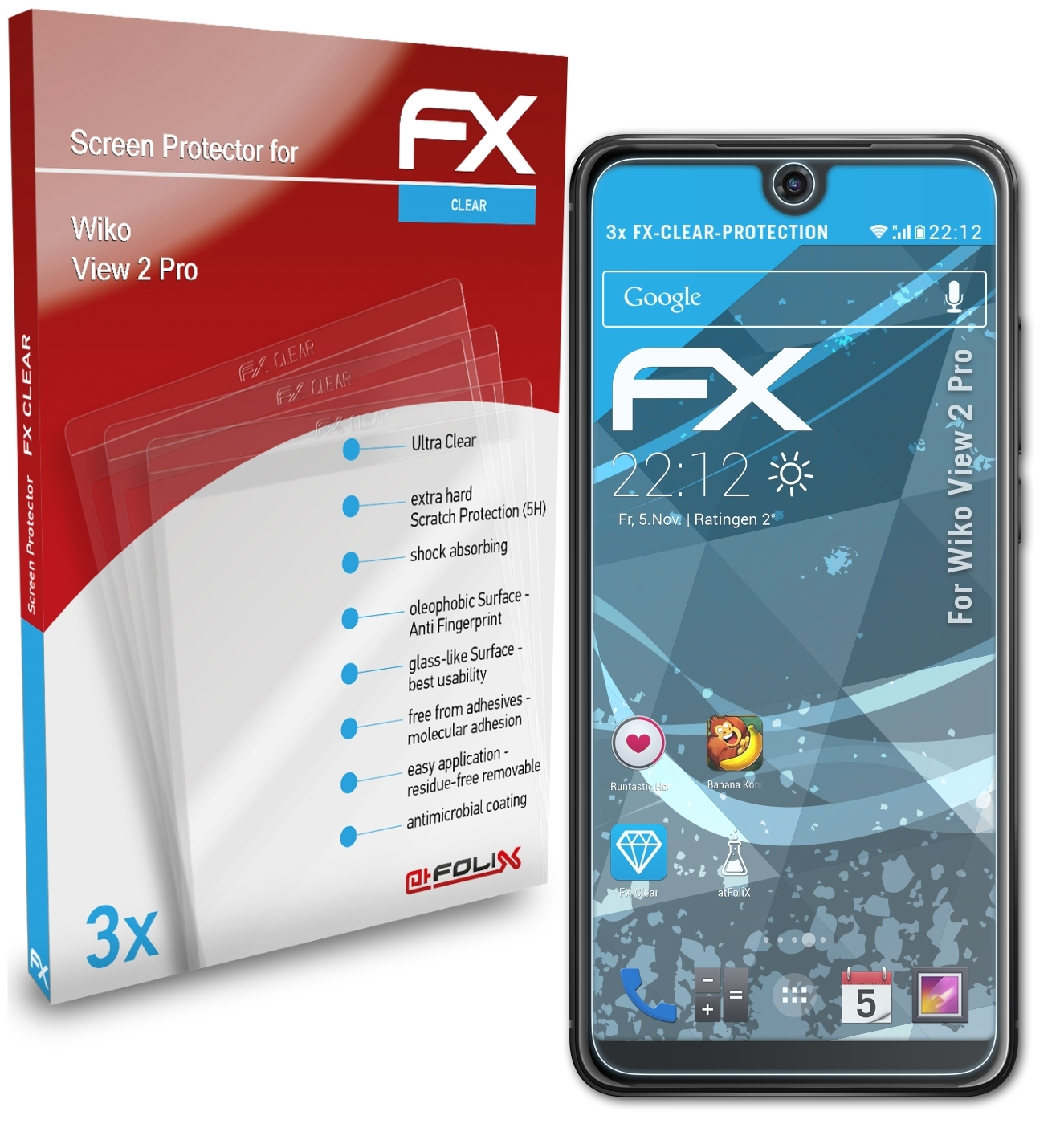 Pro) 3x ATFOLIX Displayschutz(für Wiko FX-Clear 2 View