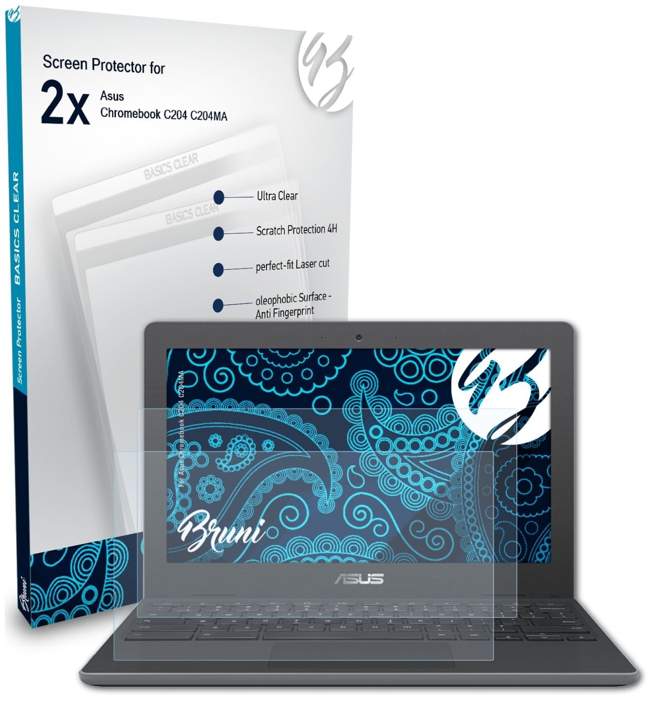 BRUNI 2x Basics-Clear Schutzfolie(für Asus C204 Chromebook (C204MA))