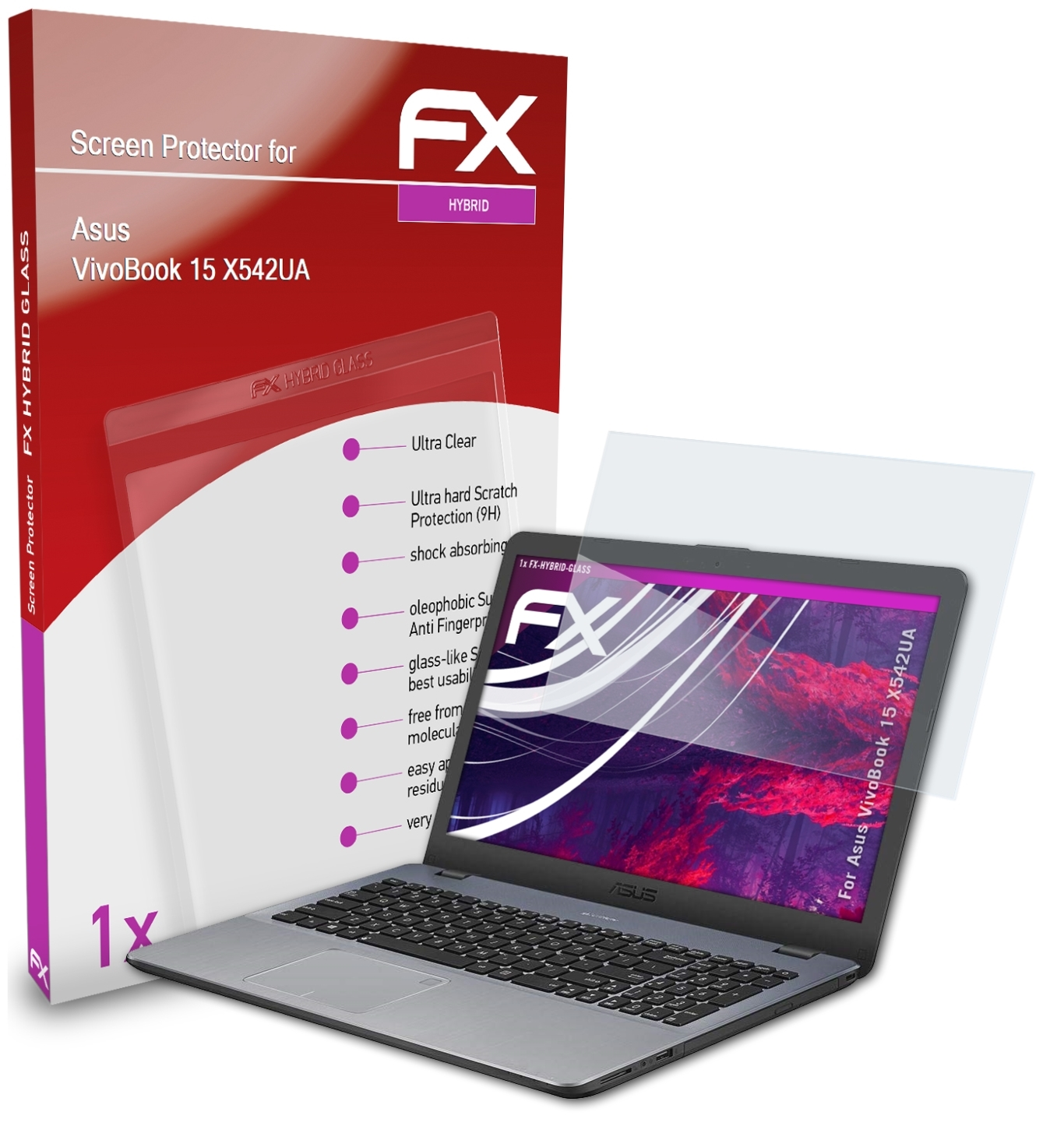 ATFOLIX FX-Hybrid-Glass Schutzglas(für Asus 15 (X542UA)) VivoBook