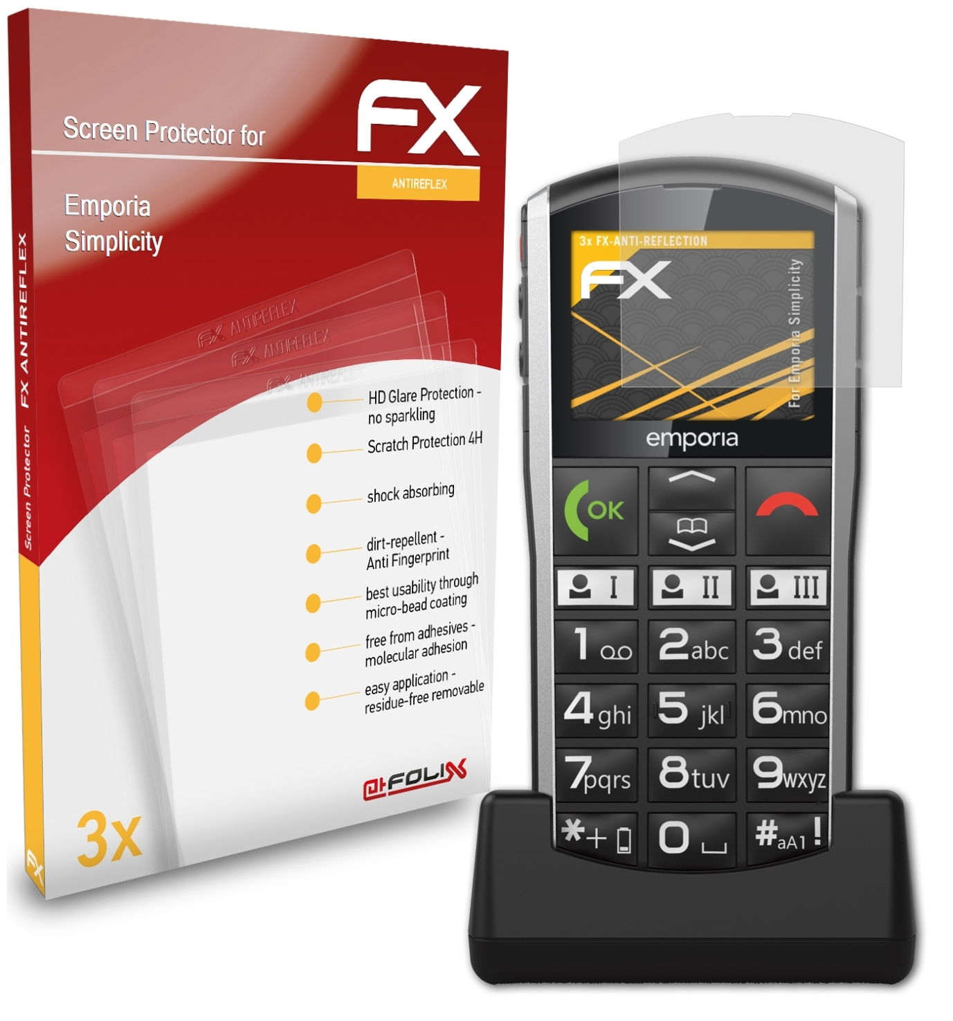 3x FX-Antireflex Displayschutz(für ATFOLIX Emporia Simplicity)