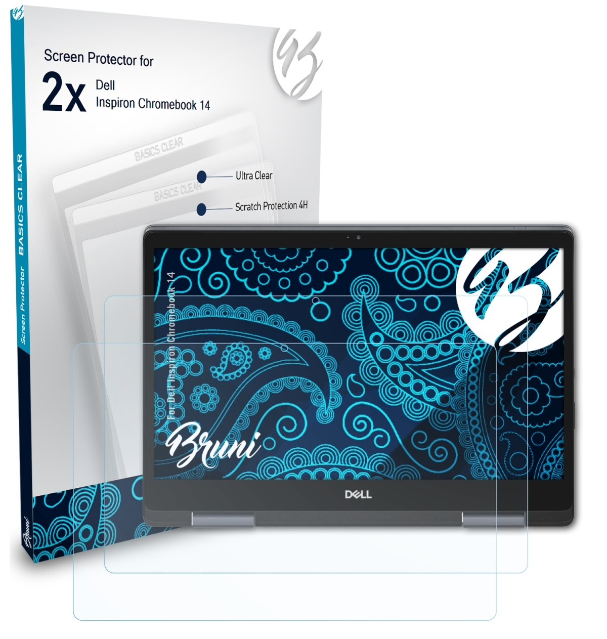 BRUNI 2x Basics-Clear Inspiron Schutzfolie(für Dell Chromebook 14)