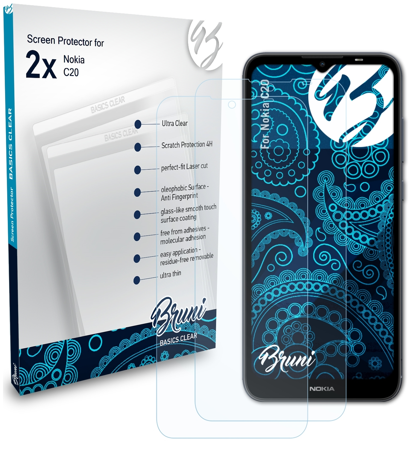 Schutzfolie(für Nokia C20) BRUNI Basics-Clear 2x