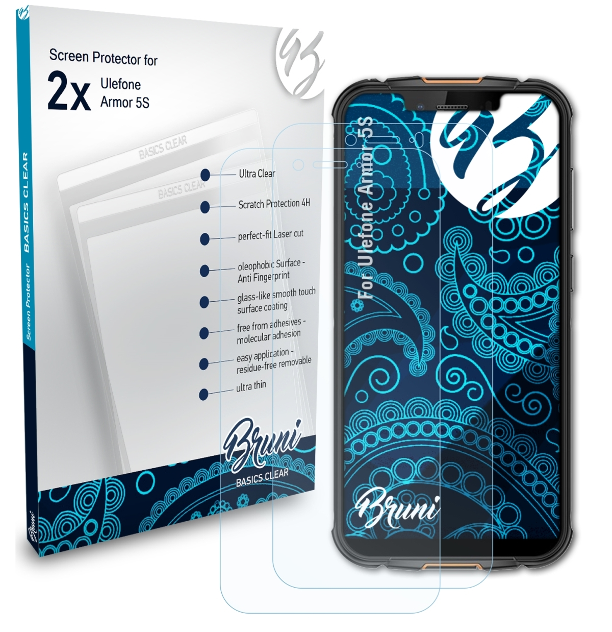 BRUNI 2x Basics-Clear Schutzfolie(für Ulefone 5S) Armor