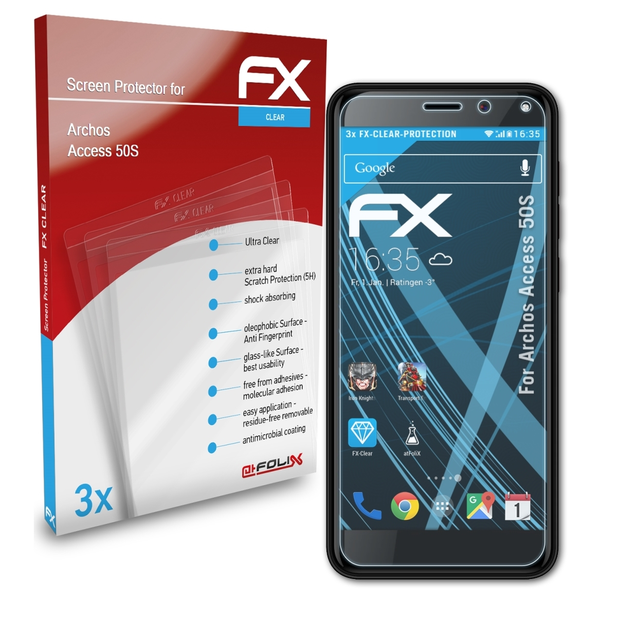 ATFOLIX 3x FX-Clear 50S) Archos Displayschutz(für Access