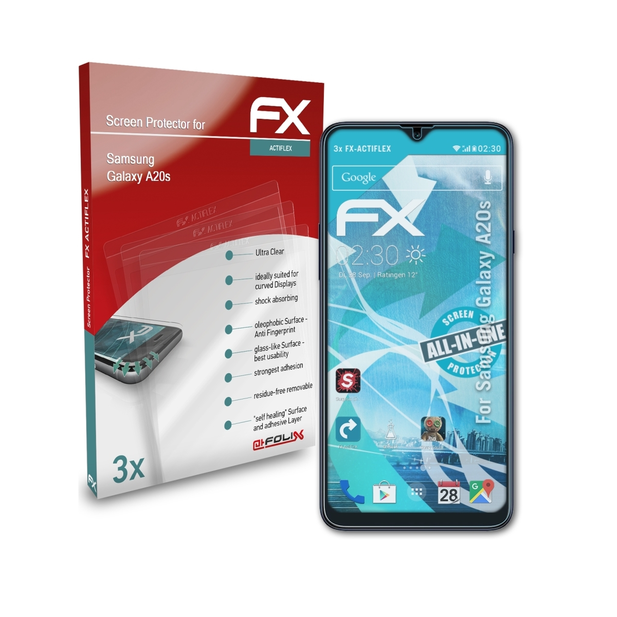 ATFOLIX A20s) 3x Galaxy Samsung Displayschutz(für FX-ActiFleX