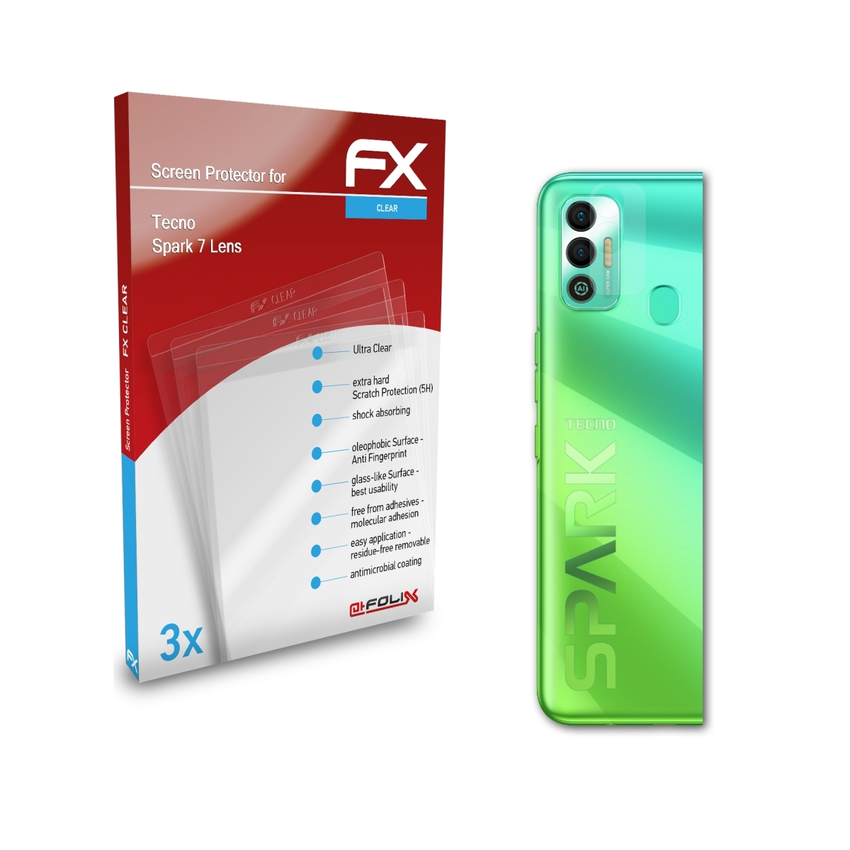 Displayschutz(für 3x ATFOLIX 7 Lens) Tecno FX-Clear Spark