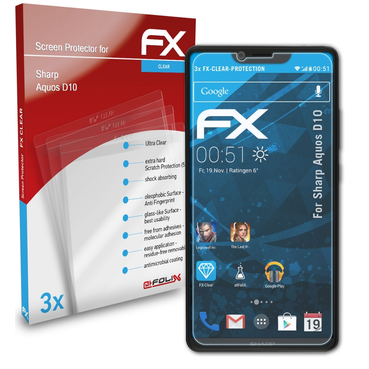 D10) FX-Clear Aquos Sharp Displayschutz(für ATFOLIX 3x