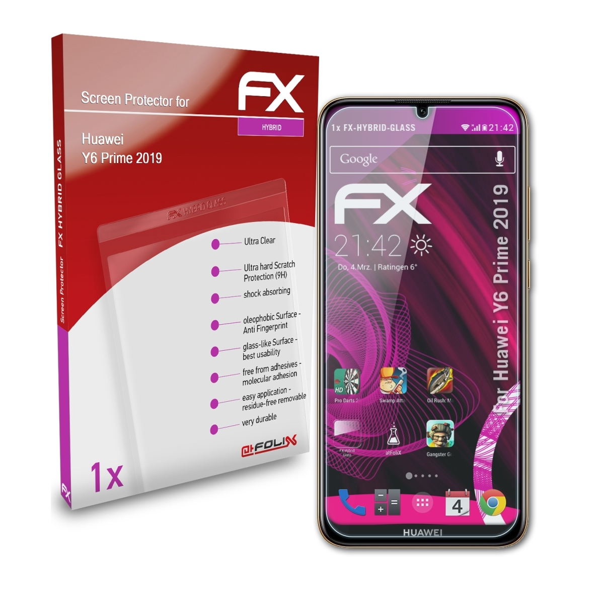 ATFOLIX FX-Hybrid-Glass Prime Schutzglas(für 2019) Huawei Y6