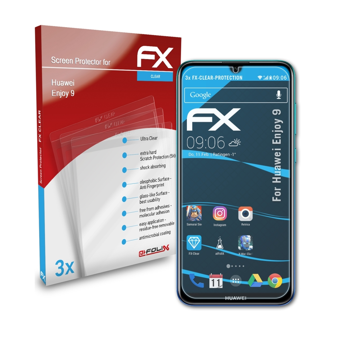 Displayschutz(für 3x Enjoy ATFOLIX FX-Clear Huawei 9)