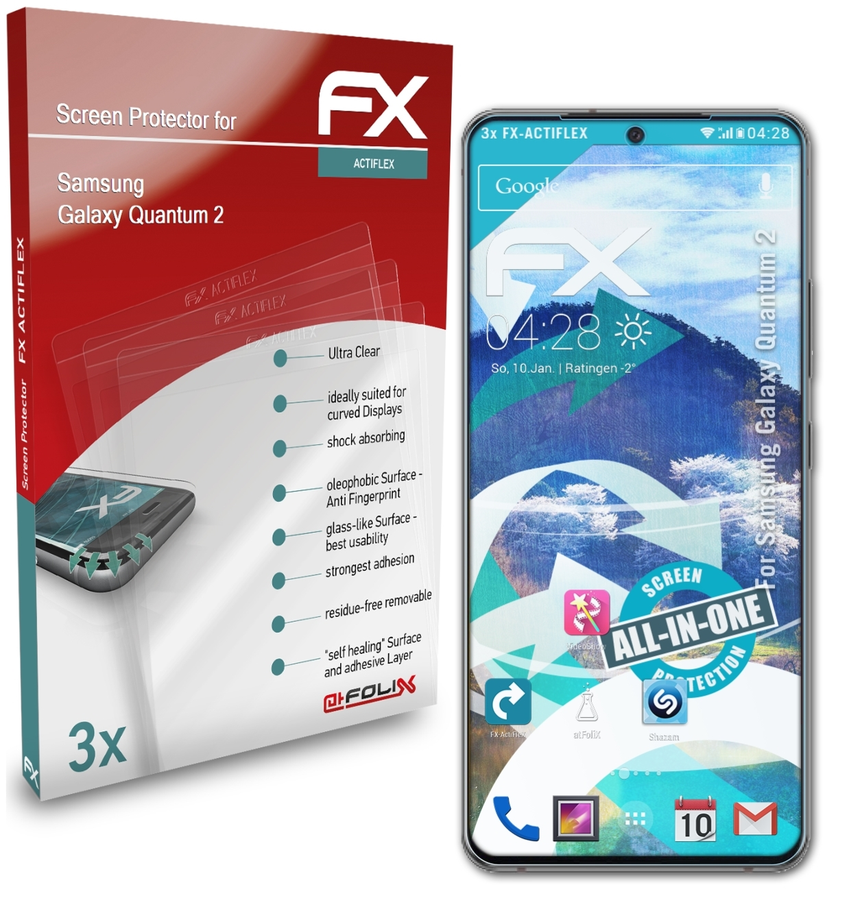 Displayschutz(für 2) 3x Quantum FX-ActiFleX Samsung ATFOLIX Galaxy